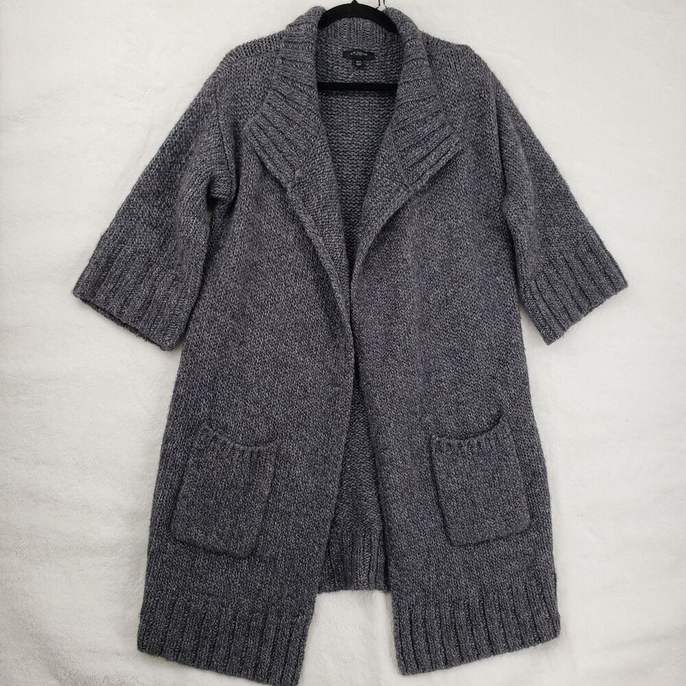 Ann Taylor Sweater Women M/L Gray Alpaca Wool Blend Open Front Cardigan Coat